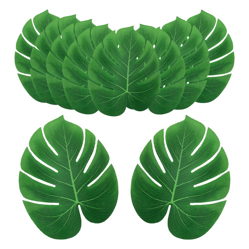 Tomotato 12Pcs Artificial Palm Leaves 35x29cm, Soft Fabric Tropical Table Runners Placemats Reusable Centerpiece for Hawaiian Jungle Theme Party, Home Decor, Weddings & Daily Meals