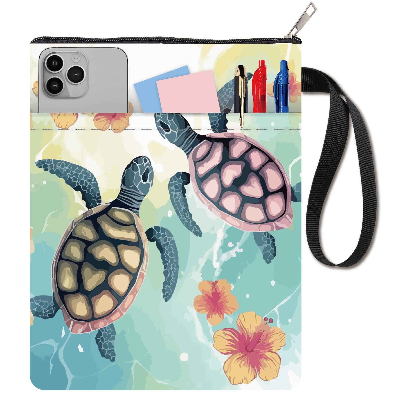 CRASPIRE Turtle Book Sleeve with Zipper Book Cover for Paperbacks with Pocket 11 x 8.7 Inch Washable Book Pouch Gifts Reader Librarian Bookish for Bookworm Protector Flower Botanical Floral