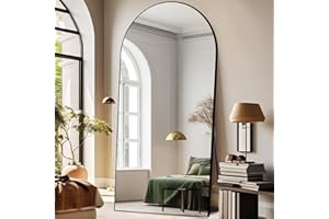 ABSWHLM Arched Full Length Mirror 76"x34" Large Mirror with Stand Aluminum Alloy Frame Floor Mirror for Living Room, Bedroom Hanging Standing or Leaning Wall-Mounted, Black