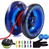 MAGICYOYO K1 Yoyos Pro Responsive Yoyo for Teens, Adults, Finger Spin Trick and More, Beginners to Advanced Durable Plastic Yo-yo with 12 Yo Yos Strings+ 2 Hubstacks+ Case+ Glove Kit, Navy Blue