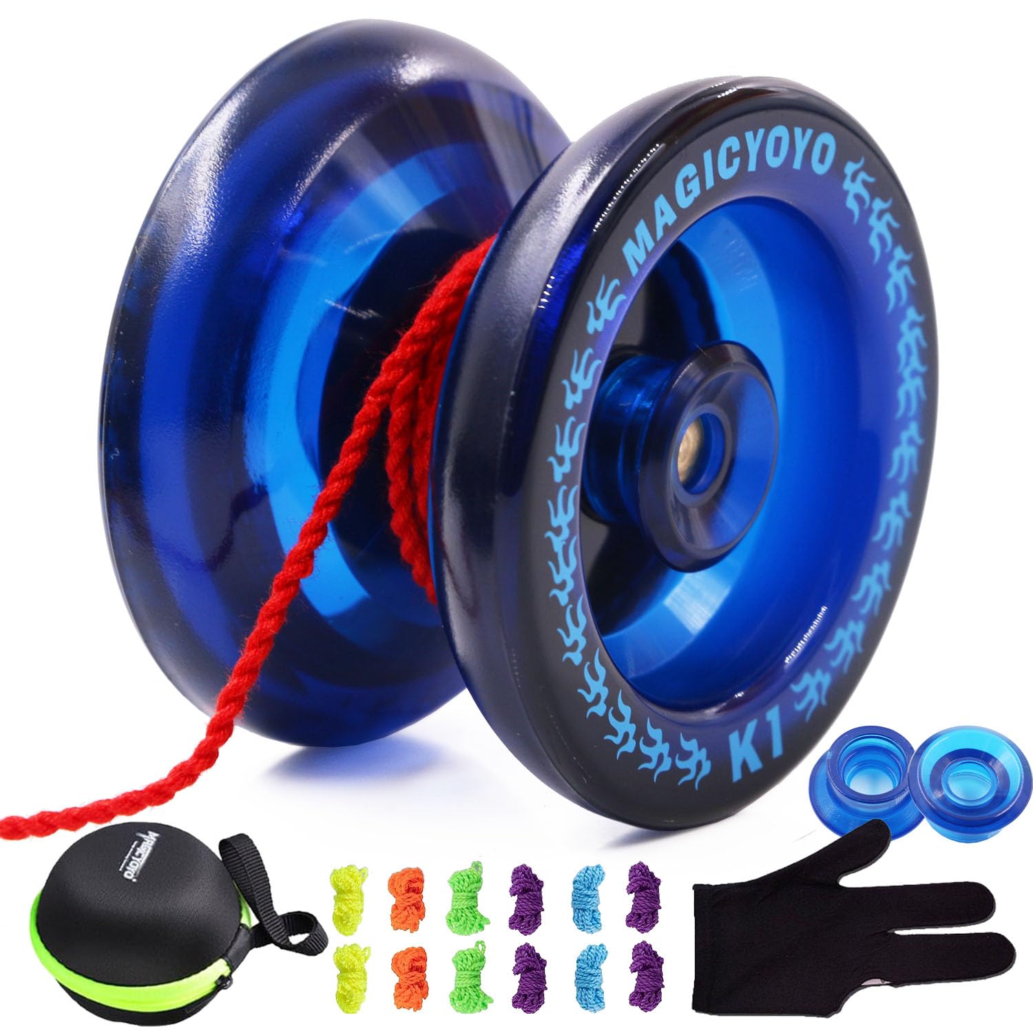 MAGICYOYO K1 Responsive Yoyo for Beginners, Professional Yo-yos for Kids, Teens Practice Yo-yo, Easy to Throw and Spin Tricks, Yo Yo Plastic with 12 Yoyos Strings+ 2 Hubstacks+ Case+ Glove, Navy Blue