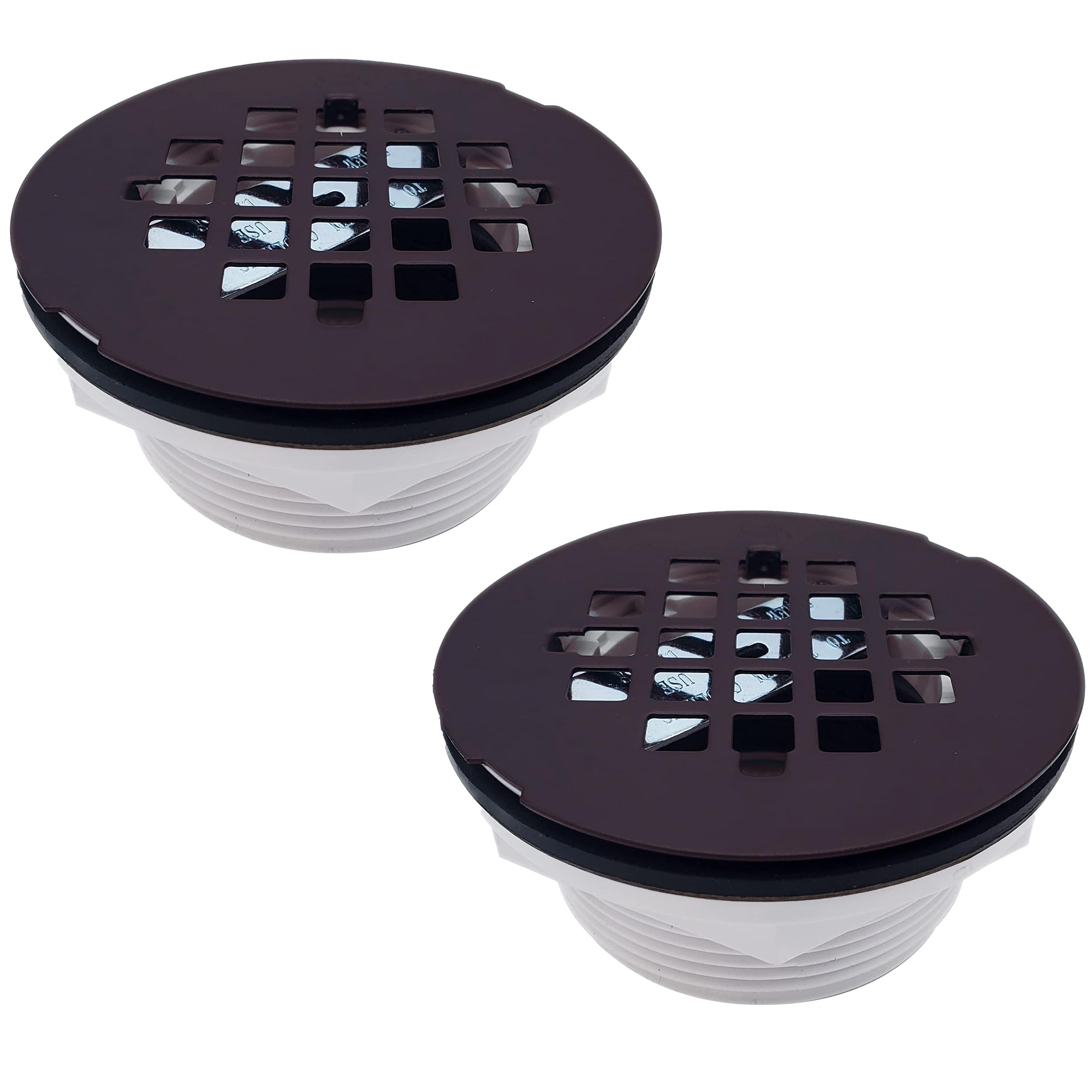 Westbrass D206P-2-12 2" No-Caulk PVC Compression Shower Drain with 4-1/4" Round Grid Cover, Oil Rubbed Bronze (2-Pack( Image