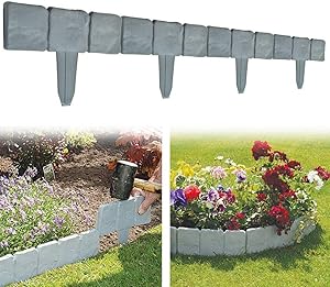 Garden Plastic Fence Edging - 10 or 20 pcs Cobbled Stone Effect Lawn Edging Plant Border Palisade Trellis - DIY Decorative Flower Grass Bed Border for Landscaping Walkways (Gray 20 pcs)