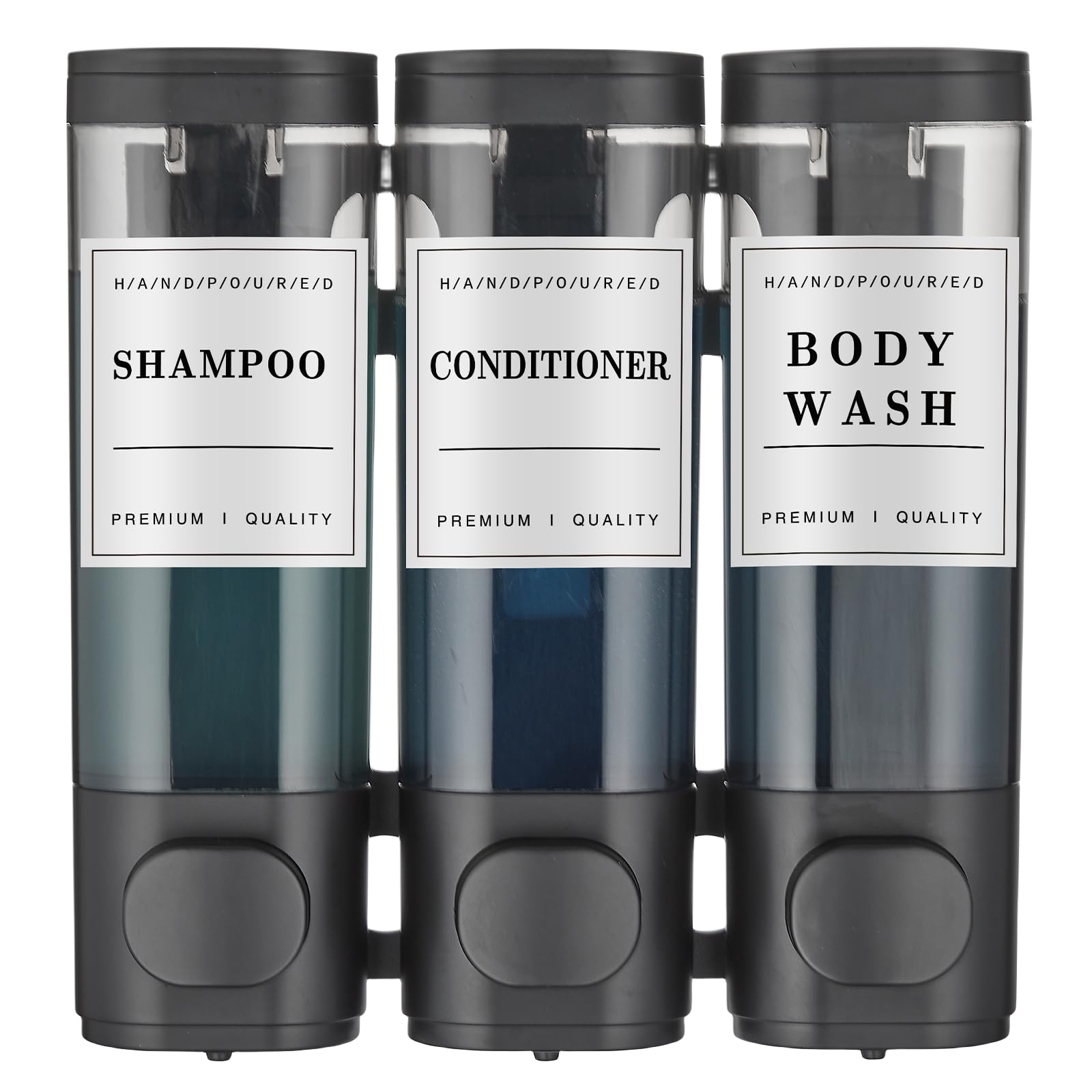 Photo 1 of Shampoo and Conditioner Dispenser,Shower Soap Dispenser 3 Chamber No Drill Wall-Mounted Shampoo Dispenser for Shower Wall Mounted Shower Dispenser for Bathroom Hotel Large Capacity,Black