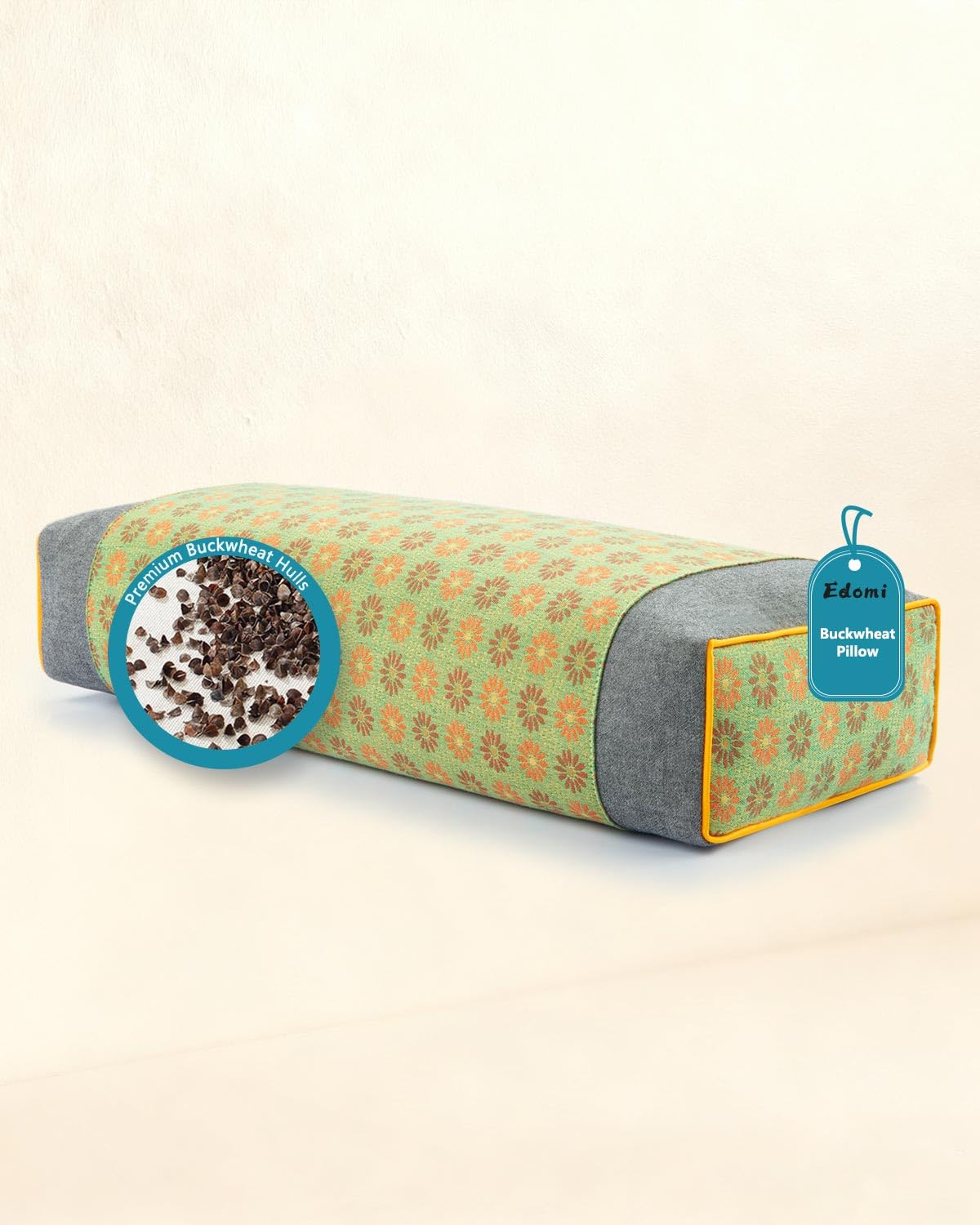 Photo 1 of Edomi Rectangular Buckwheat Neck Pillows,19.6"x9.8" Flat Cervical Support Pillows for Sleeping, Adjustable Buckwheat Hull Filling for Neck Pain Relief, with Floral Pattern Washable Covers,Green