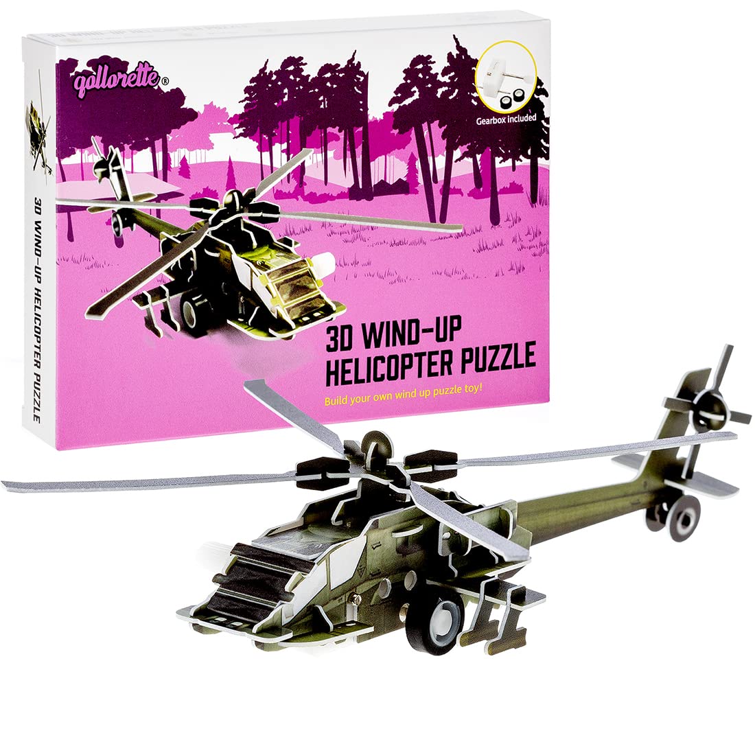 qollorette Wind Up Toy Vehicle, Assemble 3D Puzzle Helicopter Military Airplane Kids Learning Educational Building - Mini Pull Back for Children Boys & Girls