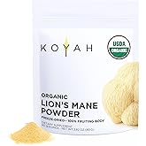 KOYAH - Organic USA Lion's Mane Mushroom Powder - 80 Servings - 100% Fruiting Body, Freeze-Dried, 3rd Party Tested for Beta-Glucans, Non-GMO, Vegan. Brain & Nerve Support. Immune Support.