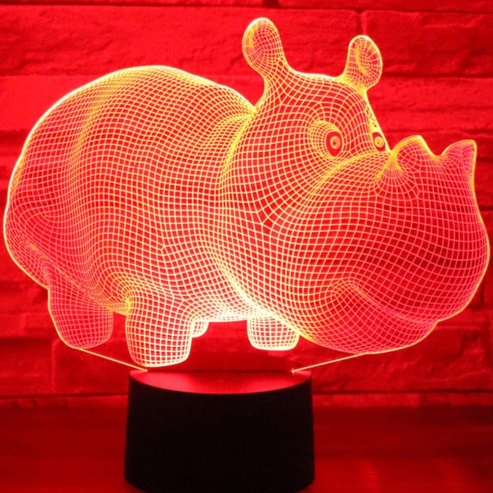 LLWWRR1 3D Led Night Lights Rhinoceros Hippo