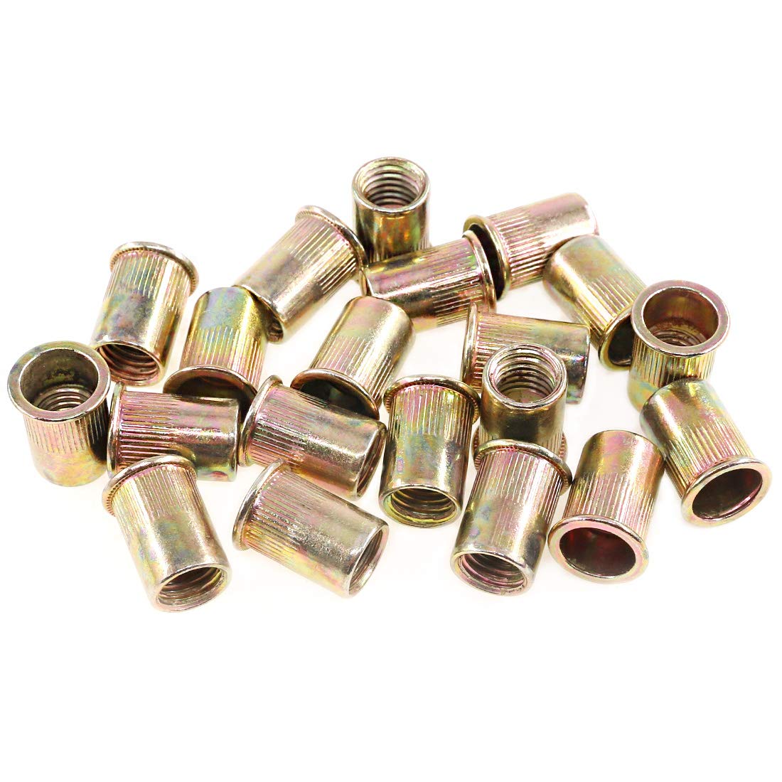 Keadic 100Pcs M12 Metric Zinc Plated Carbon Steel Rivet Nut Flat Head Threaded Insert Nutsert Kit (M12)