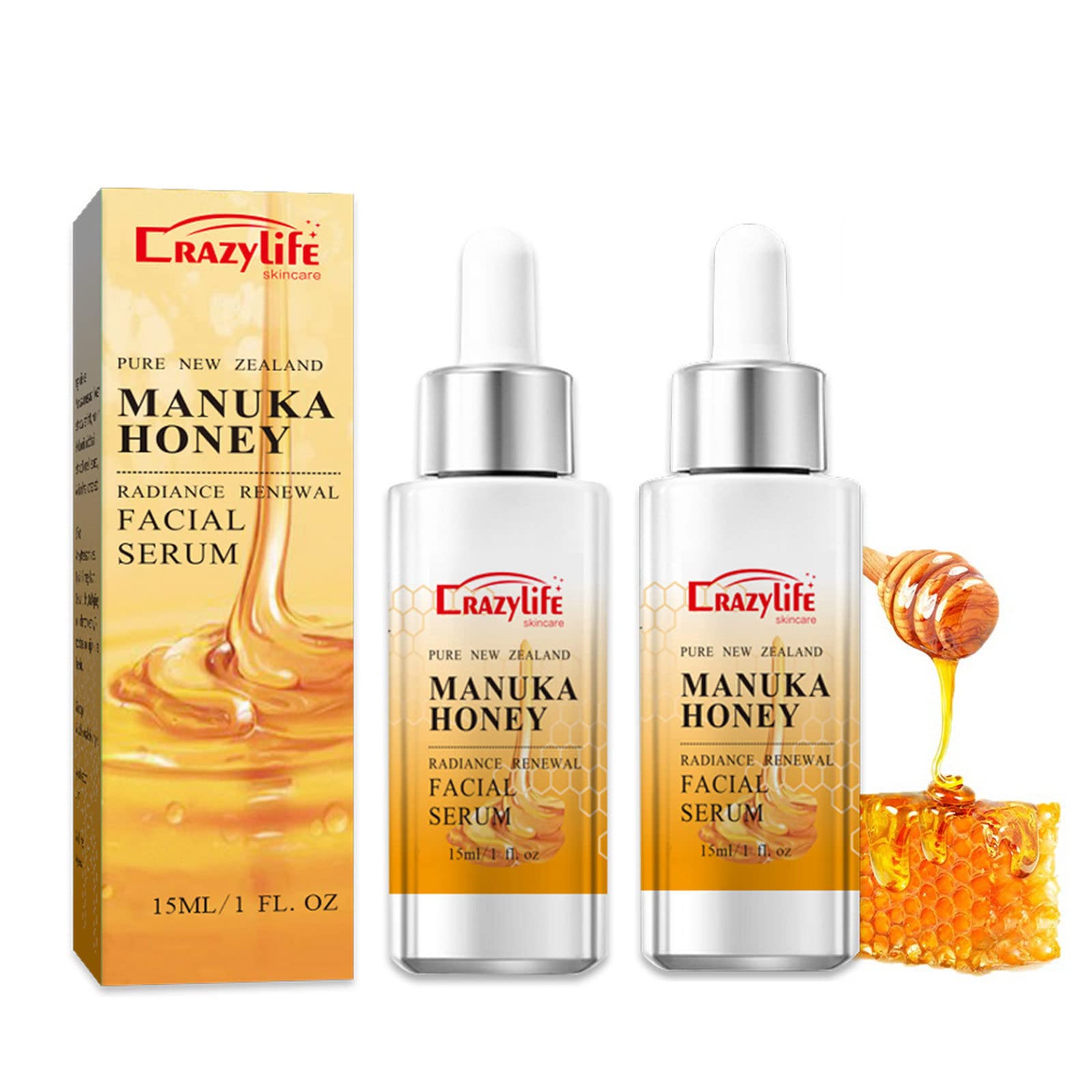 Manuka Honey Face Serum Repairing Essence Moisturizing Oil Control Shrink Pores Lifing Anti-wrinkle Face Serum for All Skin Types (2pcs)