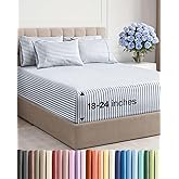 Extra Deep Queen Sheet Set - 6 Piece Breathable and Cooling Sheets - Hotel Luxury Bedding for Women, Men, Kids & Teens - Easy Secure Fit - Soft and Wrinkle Free with Extra Deep Pockets - Blue Stripes