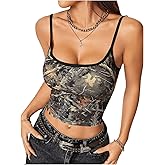 BEAUDRM Women's Y2k Vintage Camo Print Camisole Spaghetti Strap Scoop Neck Cropped Cami Tank