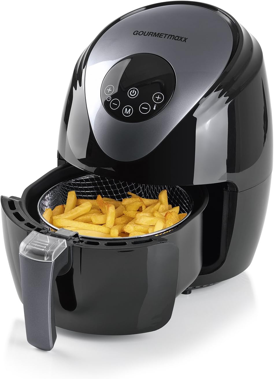 GOURMETmaxx Heißluft-Fritteuse XL mit digitalem Display 2,5 Liter | Airfryer ohne Fett und Öl für bis zu 4 Personen (Schwarz/Grau | 1500 Watt)