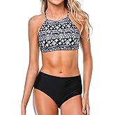 CharmLeaks Women's Bikini Sets High Neck Two Piece Swimsuits Sport Bathing Suits