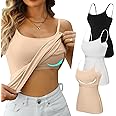 V FOR CITY Cotton Shelf Bra Camisole Tops for Women Adjustable Spaghetti Strap Tank Top Summer Cami Shirt 3 Pack