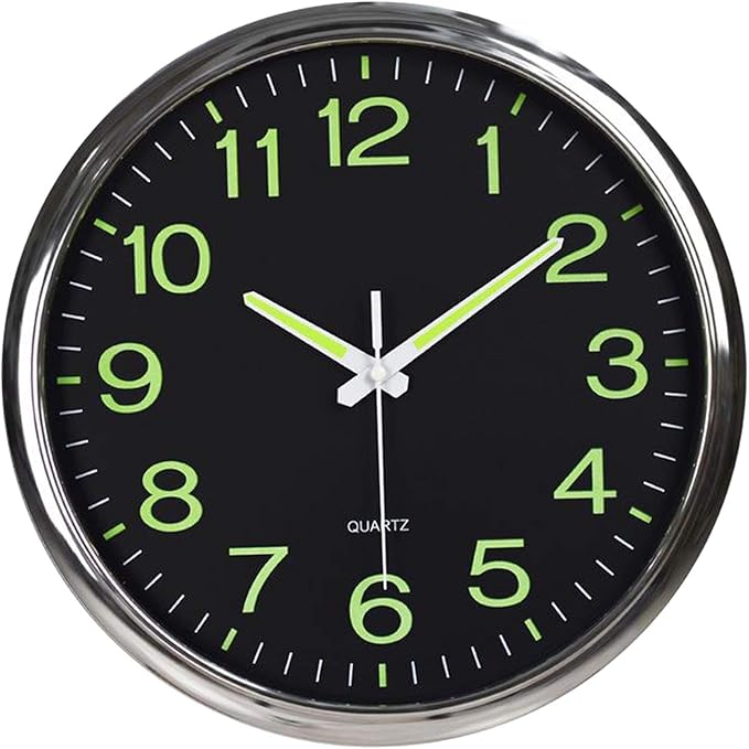 Fenteer Night Light Wall Clock, Luminous Numerals & Hands Glow in Dark