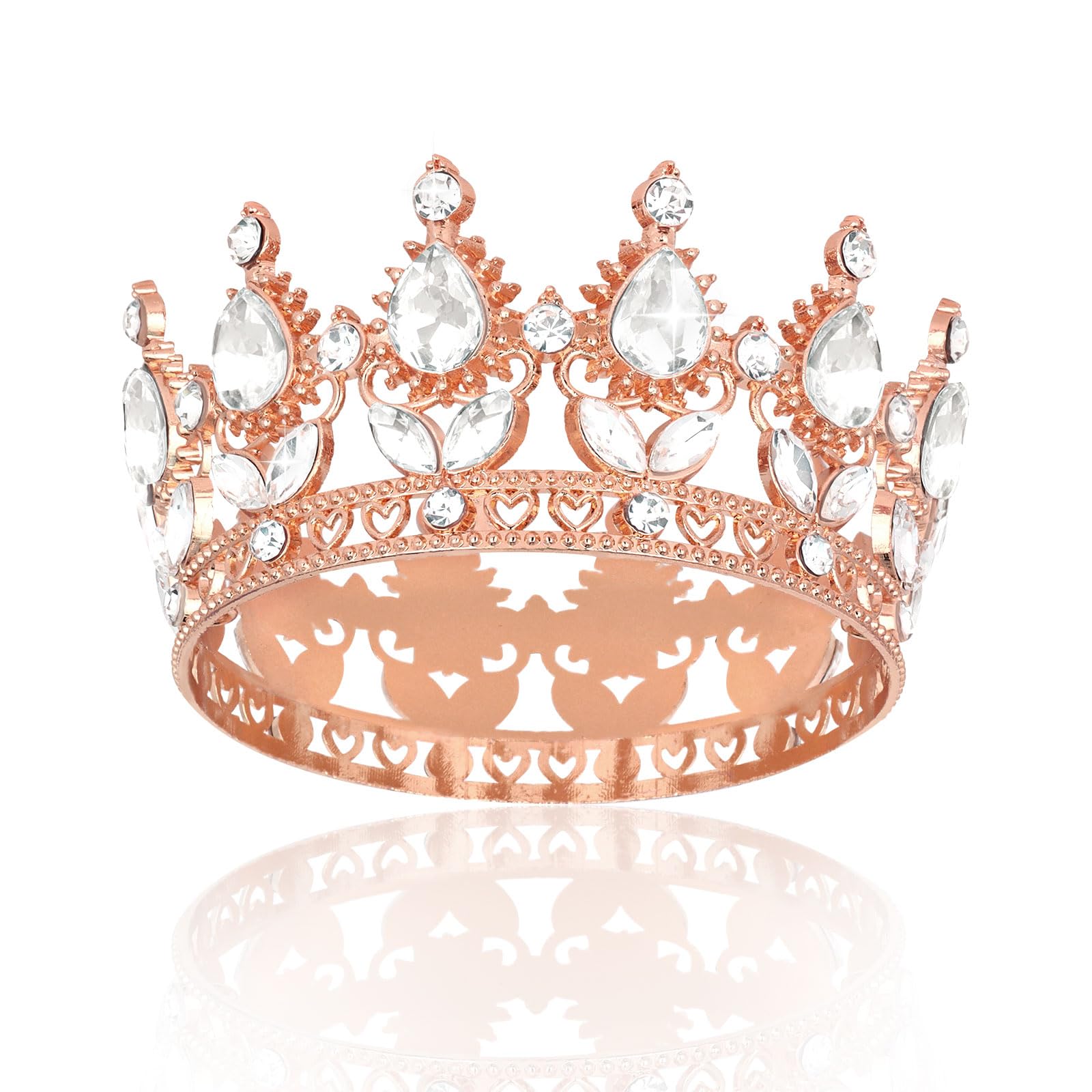 BAHABY Rose Gold Crown Cake Topper Happy Birthday Cake Toppers Wedding Cake Toppers Mini Crowns for Flower Bouquets Party Decorations