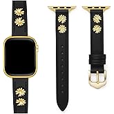 WHIMVOY Daisy Genuine Leather Watch Band for Women Compatible with Apple Watch 38/40/41/42/44/45/46/49mm, for iWatch 11/10/9/8/7/6/5/4/3/2/1 Ultra SE, Copper Flower Strap