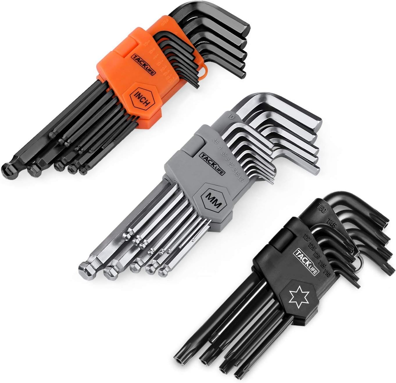 Tacklife 35Piece Long Arm Allen Wrench Set, Inch/Metric/Star, 2 Ball