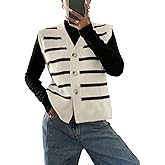 SHENHE Women's Striped Sweater Vest Sleeveless Button Up Dressy Casual Knit Vest Cardigan