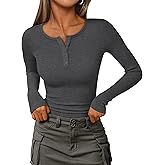 IEEILULU Long Sleeve Knit Tops - Women's Ribbed Henley Shirts V Neck Button Down Blouses Womens Casual Slim Fit Basic Tunic