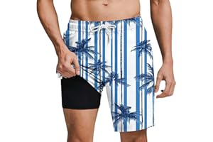 Mens Swimming Trunks with Compression Liner Swim Shorts 7 inch Quick Dry Bathing Suit Anti Chafe Boardshorts Swimwear