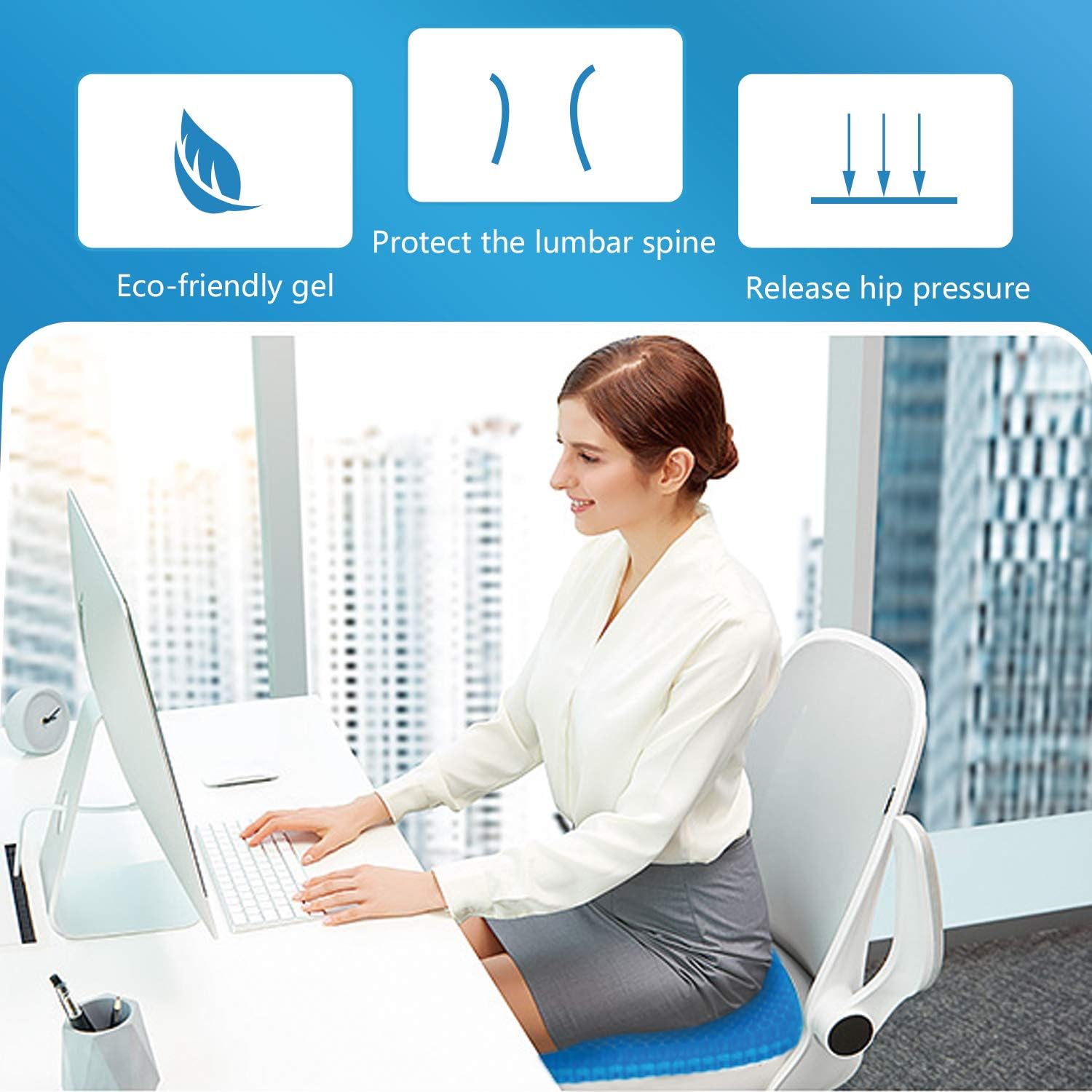 SESEAT Gel Office Chair Cushion, Seat Cushion Breathable Design for Car, Office, Wheelchair, Truck, Gel Seat Pad Cushion: Health & Personal Care