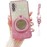 Nuouxoco for Samsung Galaxy Note 10 Plus Case with Lanyard Strap Makeup Mirror Magnetic Holder Stand Girls Soft TPU Bumper Protection Cover - Rose Gold