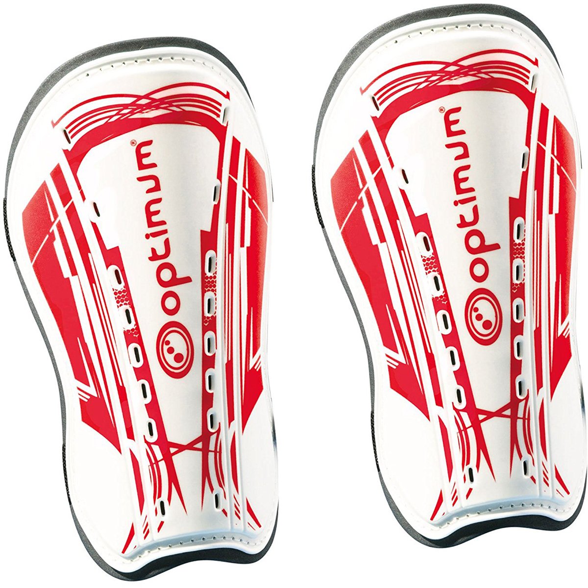 Optimum Velocidade Ankle Protect Shinguards - Strap Closure Hockey Shin Pads - Shin Protection Guard - Perfect Ankle Guard for Soccer, and Football - White/Red, Medium