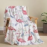 Rajahubri Flamingo Blanket Watercolor Flower Throw Blankets Ultra Soft Flannel Throw Blankets Lightweight Cozy Fluffy Plush Blanket for Bed Couch Sofa 50" X 60"
