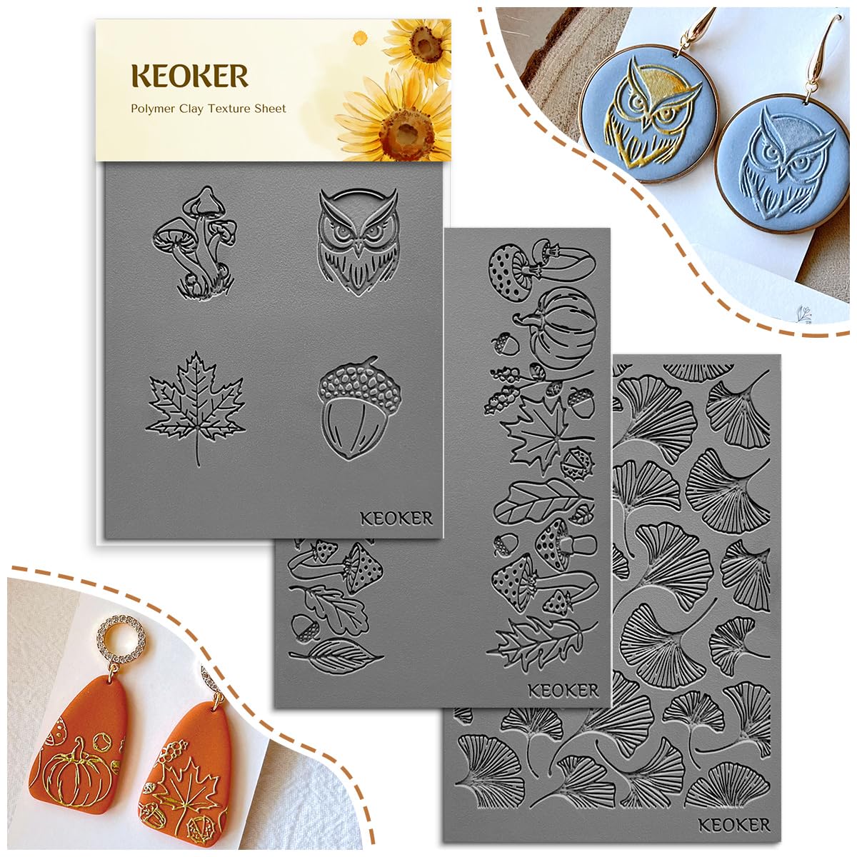 Keoker Pumpkin Polymer Clay Texture Sheet, Mat for Making Earrings Jewelry, Clay Earrings Tools (Fall Texture Sheet 1-3)