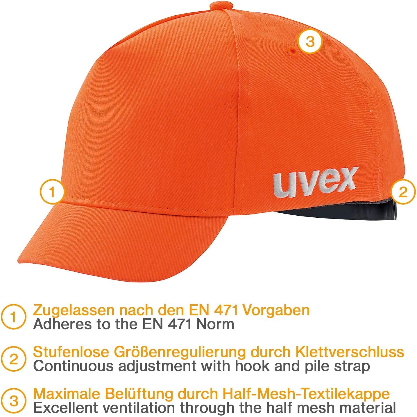 U-Cap Sport Hi-Viz Bump Cap - Head Protecion Guard - Baseball Cap Design - Short Brim - Orange, 52-54 cm - Image 3