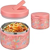 Pawtong 12oz Insulated Vacuum Food Jar with Buckle Lid Wide Mouth Soup Thermo for Hot Food Kids Leakproof Stainless Steel Lunch Container (mermaid)