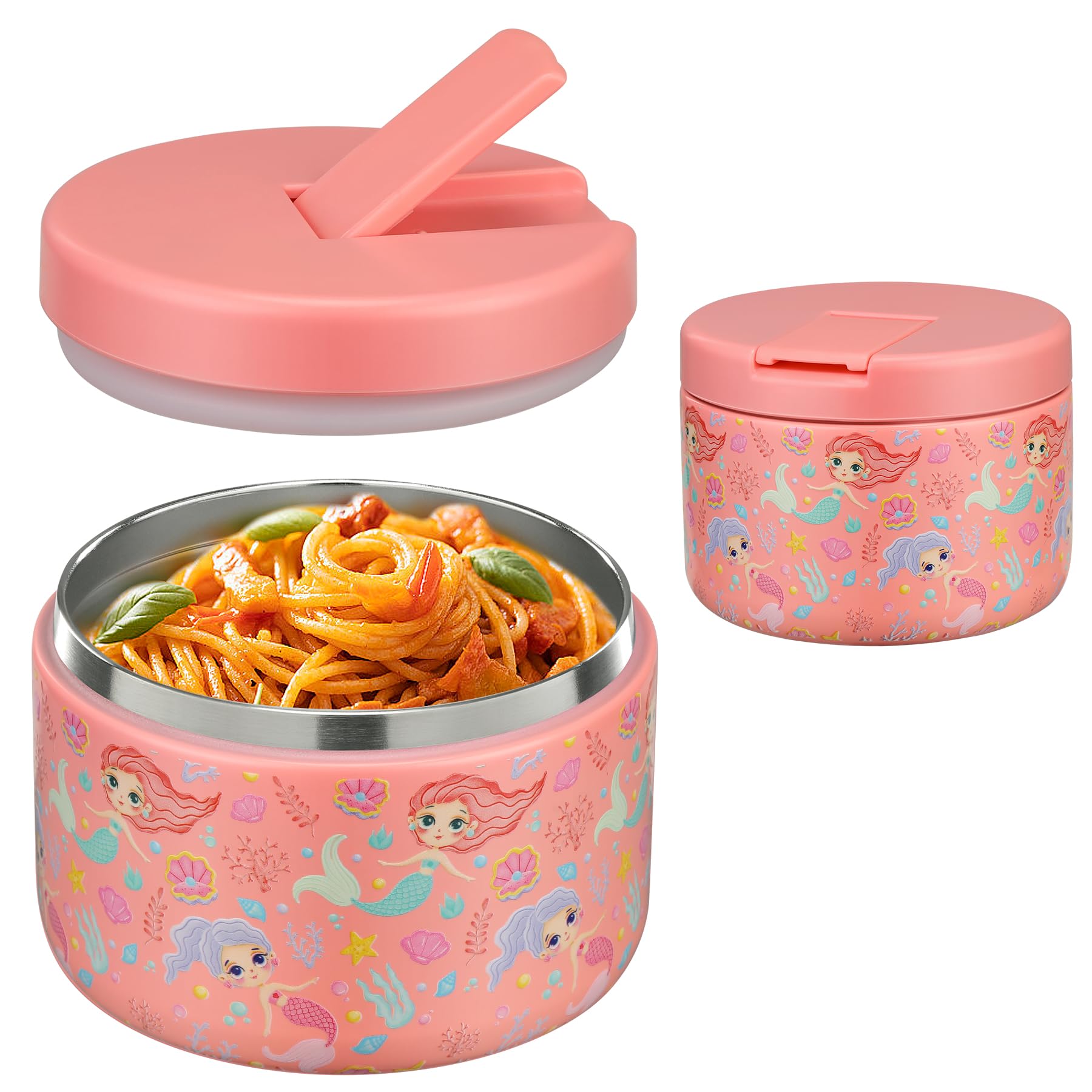 Photo 1 of Pawtong 12oz Insulated Vacuum Food Jar with Buckle Lid Wide Mouth Soup Thermo for Hot Food Kids Leakproof Stainless Steel Lunch Container (mermaid)