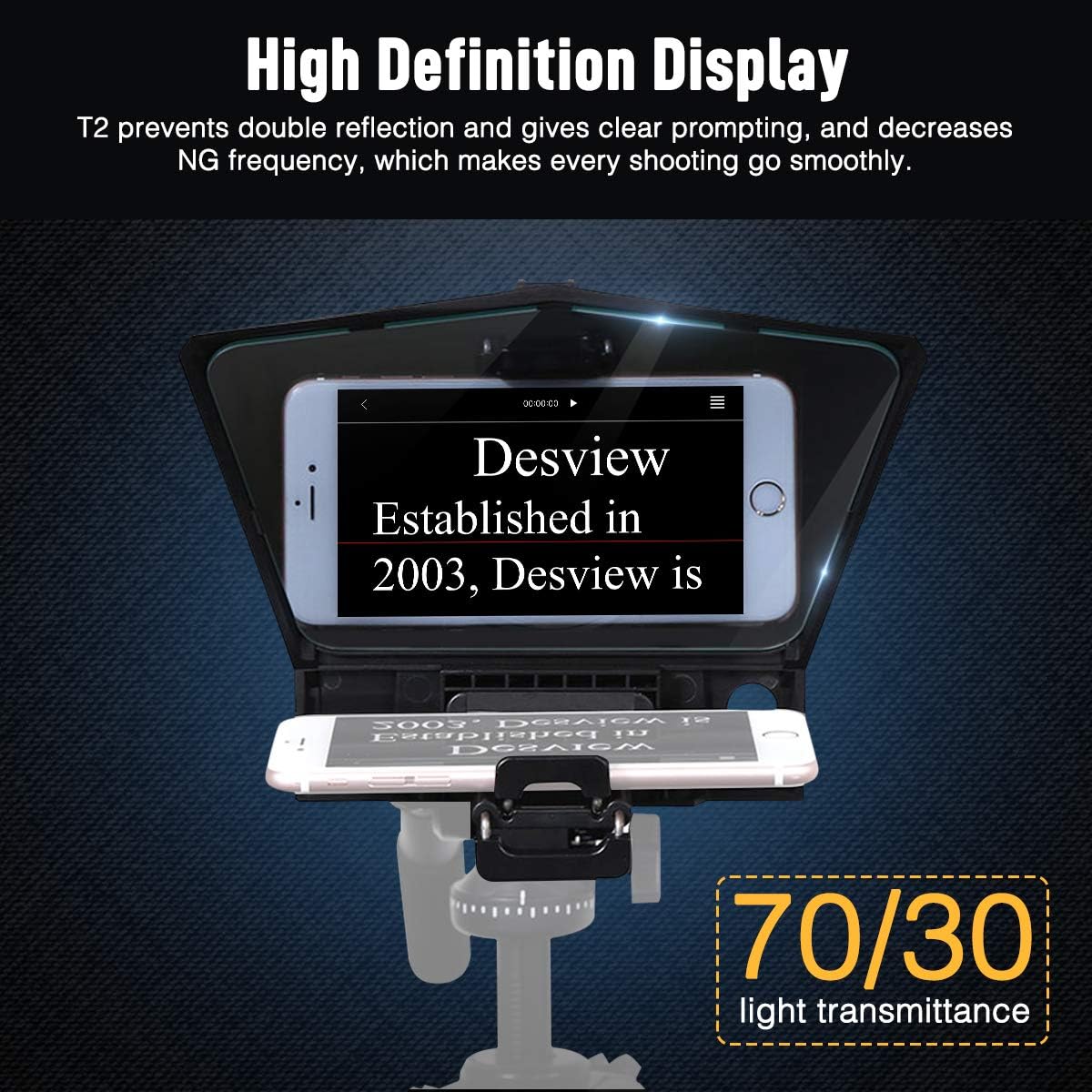 Telepermit Device Desview T2 Teleprompter for Smartphone Tablet DSLR Camera Portable ...