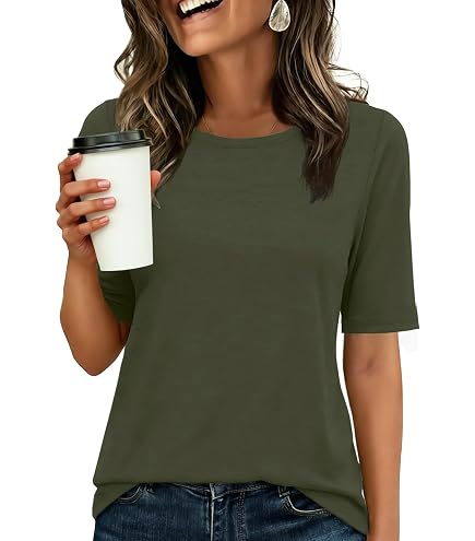 PRIMODA Women's Loose Fit Cropped T Shirts Crew Neck Half Sleeve