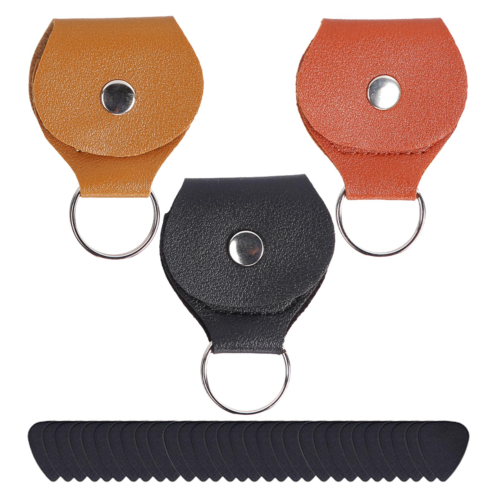 Acpetdr 3-Piece Guitar Pick Keychain Holder, PU Leather Plectrum Case for Guitar Players