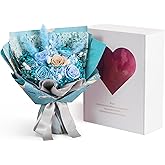 Large Preserved Roses Bouquet - Eternal Flowers for Delivery Prime,1-3 Years Long Lasting Real Roses Gift for Women,Mom Wife - Elegant Home Decor for Mother's Day,Anniversary,Valentine's Day(Bule)