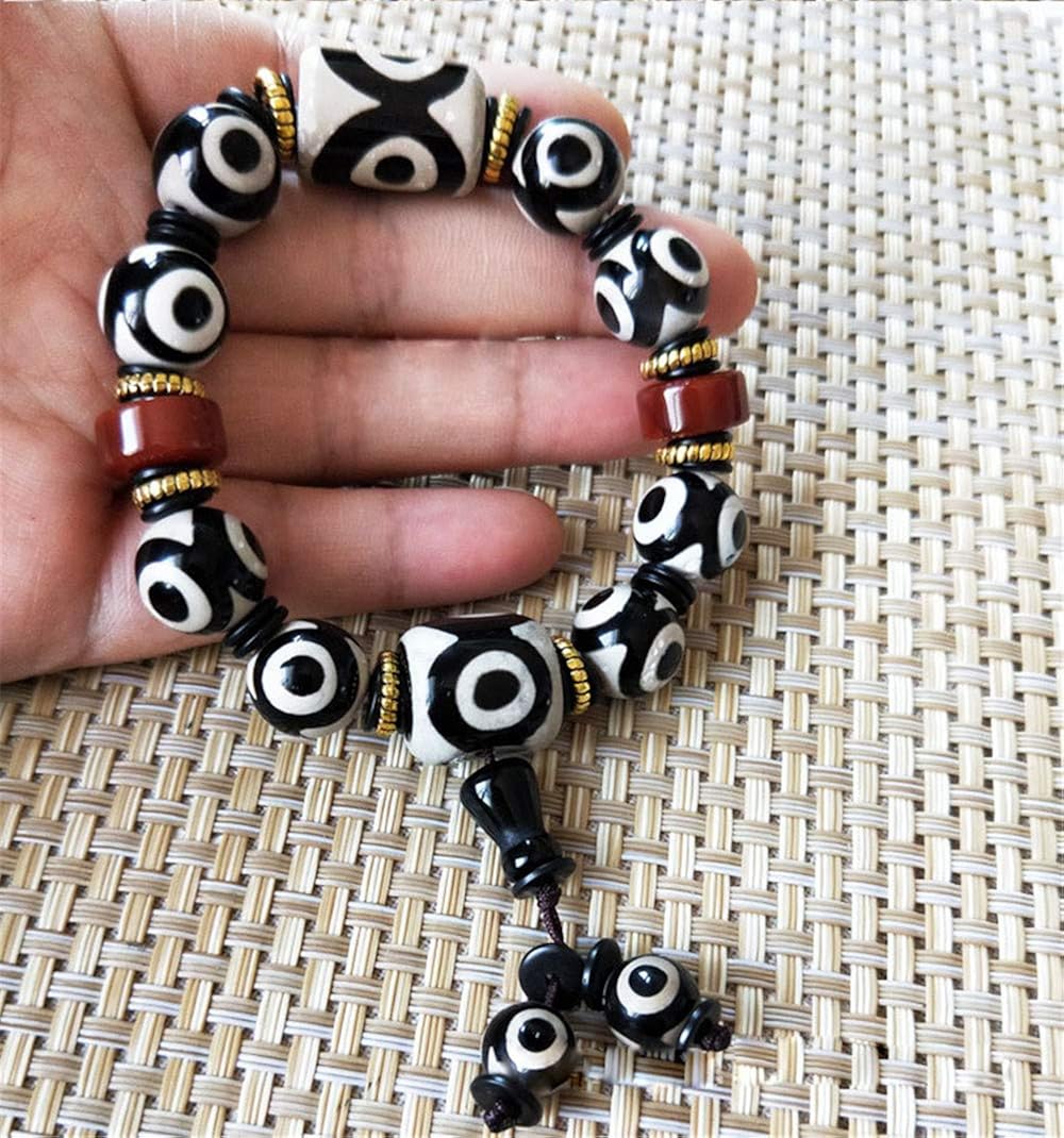 Feng Shui Bracelet For Women Men Fengshui Protective Black White Combination Tibetan Dzi Beads Bracelet Amulet Bangle Attract Good Luck Happiness Wealth: Jewelry