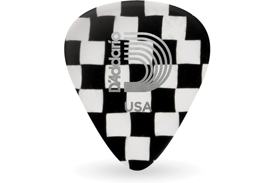 D'Addario Accessories Checkerboard Celluloid Guitar Picks, Light, 25 Pack