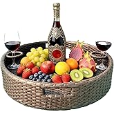 Round Floating Tray for Pool with Drink Holder Extra Large Serving Tray with Handles for Ottaman 24 Inch Waterproof Outdoor Floating Card Game Table, Brown