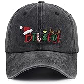 Xpayzere Merry Christmas Hats for Women Men, Funny Adjustable Cotton Embroidered Believe Xmas Party Baseball Cap