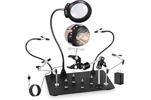 NOEVSBIG Helping Hands Soldering Station with Upgraded 5X Magnifying Lamp, 360° Soldering Clamp, 4 PCB Holders, Extra-Large Base & 4 Sturdy Flexible Arms, Hands-Free Tool for Soldering, Jewelry Crafts