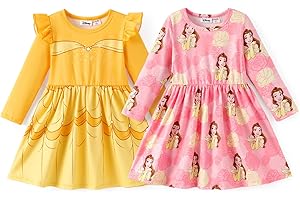 Disney Frozen Elsa Princess Minnie Mouse Stitch Toddler Girl Dresses 2 Pack Sleeveless and Ruffle Sleeve Dress Set 2-13 Years