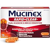 Mucinex Rapid Clear Maximum Strength Cold Medicine & Expectorant, Fever, Pain, Headache, & Excess Mucus Relief with Acetaminophen & Guaifenesin, Rapid Release Caplets for Adults, 20 Count