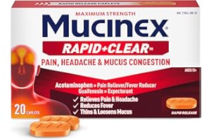Mucinex Rapid Clear Maximum Strength Cold Medicine & Expectorant, Fever, Pain, Headache, & Excess Mucus Relief with Acetaminophen & Guaifenesin, Rapid Release Caplets for Adults, 20 Count