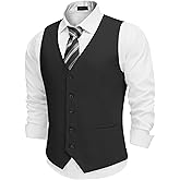 COOFANDY Men's Linen Vest Casual Linen Slim Fit Suit Vests Dress Waistcoat Wedding Business Prom