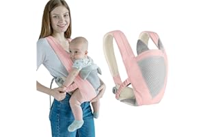 Huifen Baby Carrier, Shoulder Strap Grid Breathable Infant Sling Butterfly Buckle Stretchy Adjustable Front Facing, All Position Backpack for 3-36 Month Baby to Toddler Girl and Boy 7-40 lbs (Pink)
