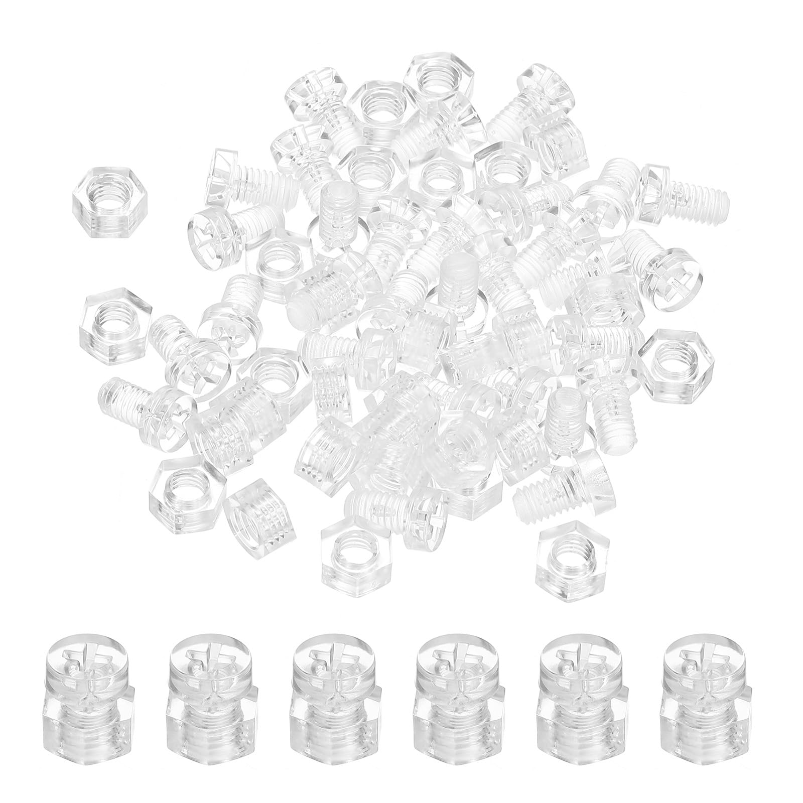 PATIKIL M6x10mm Clear Acrylic Screws and Hex Nuts Kit, 50 Set PC Plastic Phillips Round Head Bolts for Machine Accessories, Transparent