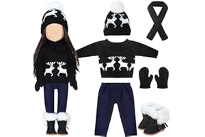 Bencailor 6 Pcs Christmas 18 Inch Doll Clothes and Accessories Christmas Outfits Set Sweaters Trousers Hats Shoes for 18 Inch Doll Gifts(Black White,Retro)